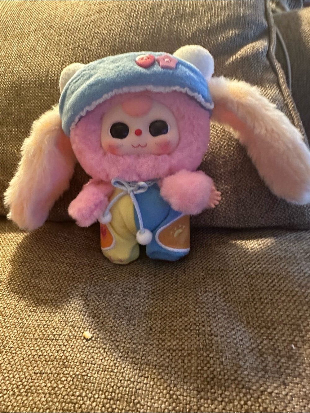 Pink Bunny Plush with Blue Hood - Soft Kids Stuffed Animal